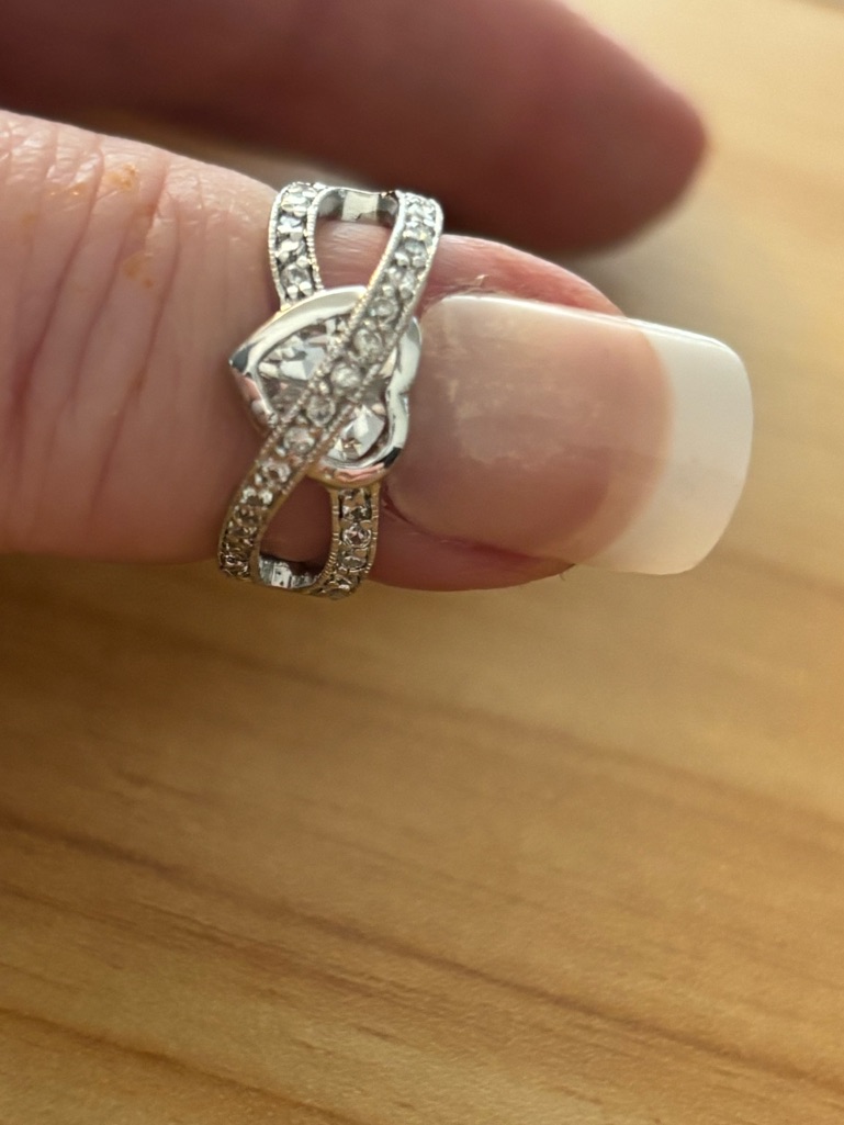Silver Heart Crossover Ring With Pave Crystals 10$